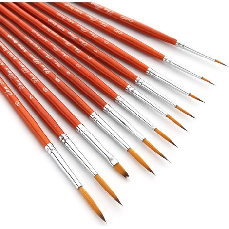 Kit de 11 pinceaux de dessin en nylon, pinceaux ronds pointus pour artistes et peintres, idéal pour la peinture acrylique, aquarelle, gouache et huile. Fournitures de dessin de qualité pour étudiants (1/2)