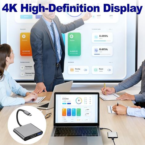 Adaptateur USB C vers HDMI, Adaptateur Multiport AV Numérique USB C avec HDMI 4K@30Hz PD 100W Charge Port USB 3.0, 3 en 1 Hub Multiport pour MacBook Air/Pro iPad Laptop Samsung HP Surface (1/2)