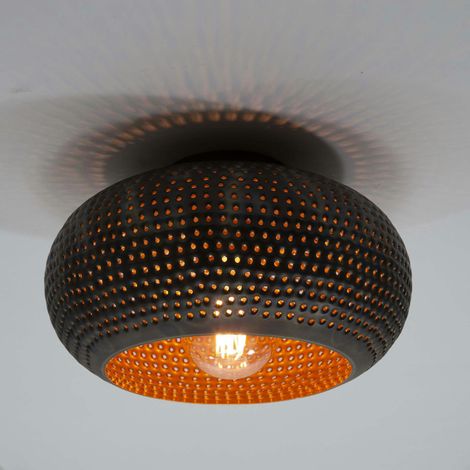 Plafonnier rond ajouré en métal brun sombre Ø35 cm JAVA (1/3)