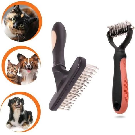 Lot de 2 brosses Chien et Chat à Poil Long, Brosse Anti Poils Chien et Chat, Peigne pour Le Soin des Animaux (1/4)