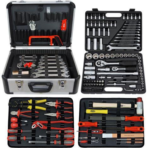 Coffret multi-outils 71950 – 207 pièces en aluminium – Outils en acier au chrome vanadium – Valise renforcée avec 3 palettes – Famex