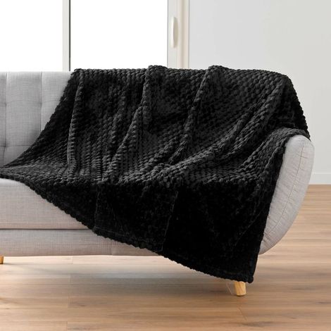 1 plaid flanelle, doux et chaud, noir mini bulles, plaid déco intérieur 125 x 150 cm pour canapé ou lit