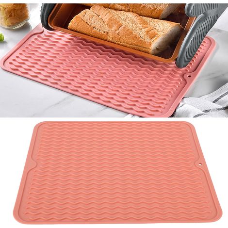 Tapis de Séchage Vaisselle en Caoutchouc Doux Antidérapant Résistant à la Chaleur Sans BPA Écologique Rose (1/5)