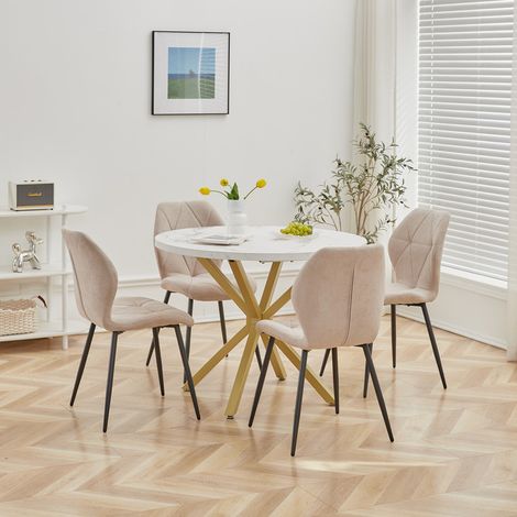 Wokaka Lot de Table et chaises - style vintage - Table MDF Pieds couleur or - avec 4 Chaises en lin (Beige) (1/5)