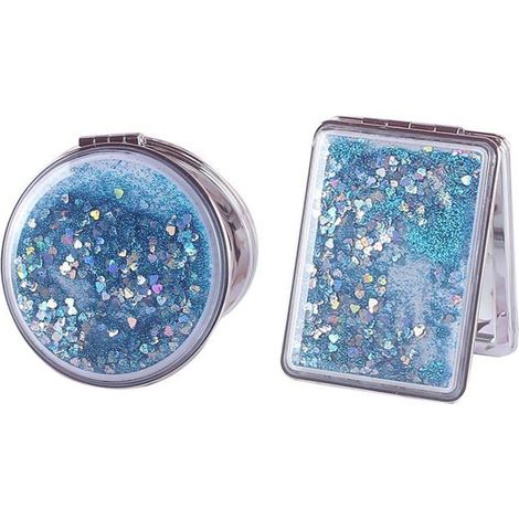 Ensemble de deux miroirs pliables double face - miroir de poche portable - miroir de maquillage de voyage - bleu (1/2)