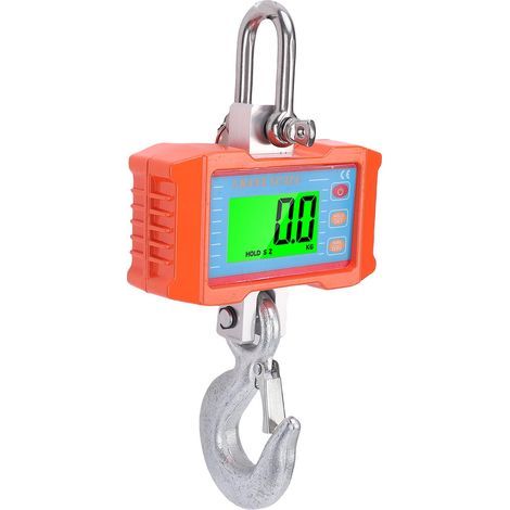 Digital crane scale 2000 kg/4400 lb, precise, with LED backlight, remote control, data hold, tare and zeroing, for industrial, agricultural and machining applications (1/5)