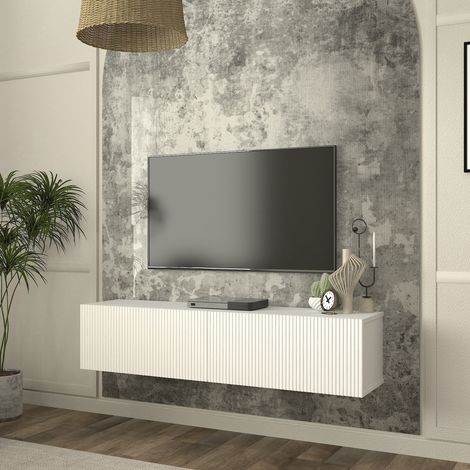 TV-Lowboard hängend Verpsboga 135x32x30 cm Weiß [en.casa]