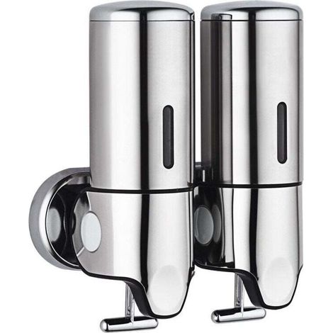 (25x18.5x9cm) DIY 500ml x 2 Wall-Mounted Soap Dispenser, Dual-Head Hand Soap Dispenser, Liquid Shower Gel and Shampoo Dispenser for Kitchen, Bathroom and Hotel (1/4)