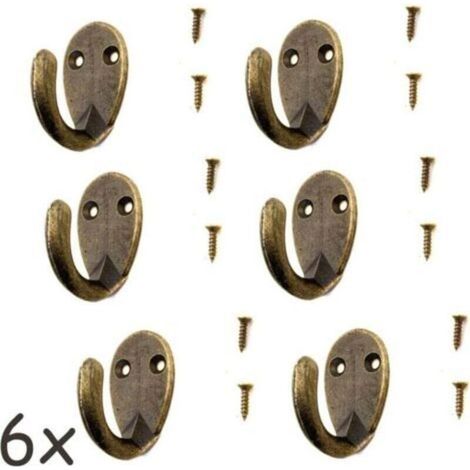 Set mit 6 antiken Haken für Garderobe und Handtuchhalter, Haken aus Bronze, Messing und Eisen, Vintage-Landhausstil, Retro, oval (1/4)