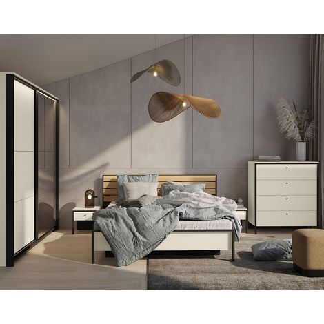 Kimi - lit coffre - 180x200 cm - sommier et port usb inclus - beige / noir