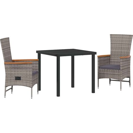 Garden Dining Set with Cushion 3 pcs Grey Powder-Coated Steel vidaXL (1/5)