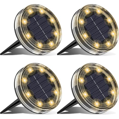 Set of 4 Solar Ground Lights, 8 LED Outdoor Solar Garden Lights, IP68 Waterproof, Outdoor Solar Spotlights for Paths, Lawns, Patios, Driveways, Courtyards, Pools, Walkways, Warm White