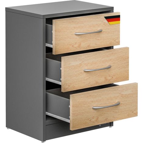 CASARIA® Eloise 3-Drawer Bedside Table Chest Of Drawers 3 Drawers Cable Routing Hole Wall Mounting Option Bedroom Nightstand 54x39x28cm Holz-Grau (de)