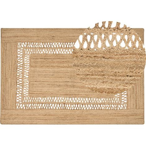 Alfombra de yute natural con estilo boho y patrón geométrico beige 200 x 300 cm Yenikoy (1/5)