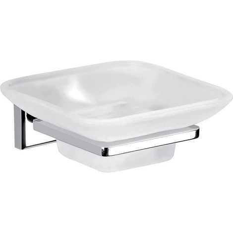 Porte-Savon, Porte-Savon en Acier Inoxydable, Cromall et Verre satiné, fixé avec vis incluses ou Colle, Poids Pris en Charge 7 kg, chromé, 5 x 10 x 12,5 cm (1/4)