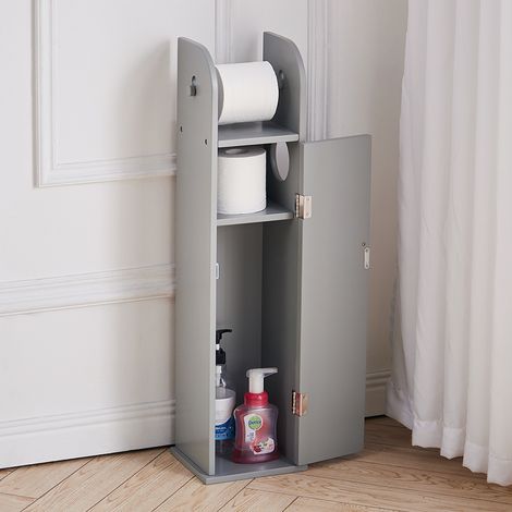 Wooden Free Standing Toilet Tissue Roll Holder, Grey (1/5)