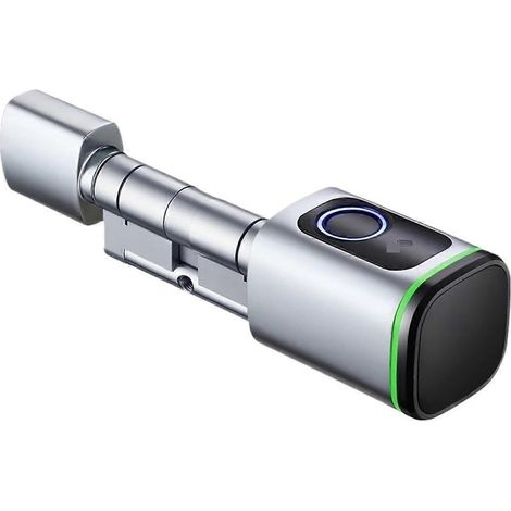 Serrure de porte intelligente, compatible avec le déverrouillage par empreinte digitale, application et carte, avec une clé mécanique de rechange, couleur argent, alimentée par USB. (1/4)
