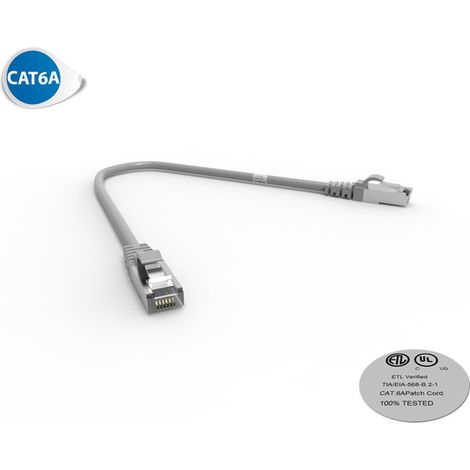 Cordon RJ45 CAT6A SFTP 100 Ohms LSOH, Couleur : gris, Longueur : 0,3m (2200)
