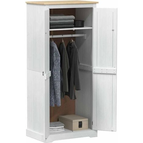 Armoire Penderie en Bois Massif de Pin, 76x50x170 cm, Placard de Rangement avec Portes, Meuble de Chambre Blanc, Design Scandinave (1/5)