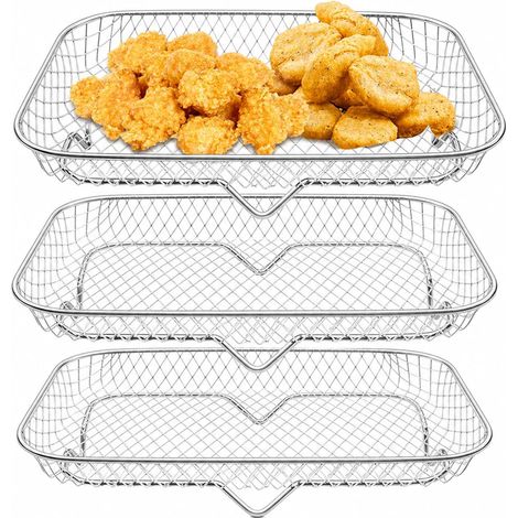 Lot de 3 supports de friteuse à air comprimé en acier inoxydable 304, panier de friteuse empilable pour la cuisson, la cuisine, la déshydratation (carré) (1/5)
