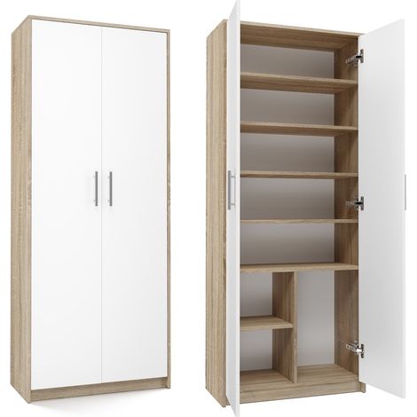 PARLA - Armadio moderno a 6 ripiani - 180x74x35cm - Contenitore - Armadio per ufficio - Bianco e Sonoma