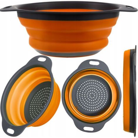 Passoire Pliable - Silicone PP TPR - Pour Pâtes Légumes Fruits - Température -10 à 80 ℃ - Dimensions Dépliée 23,5 x 12 cm - 1 Pièce