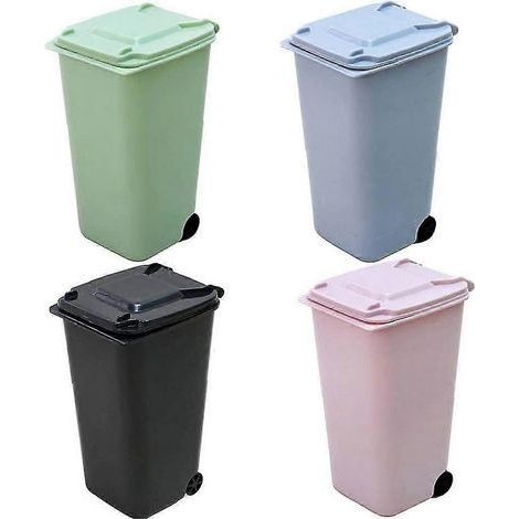 Lot de 4 mini poubelles à roulettes pour fournitures de bureau (1/5)