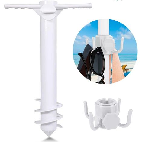 Dreispiraliger Sonnenschirmständer mit Sandanker und Aufhängehaken für starken Wind. Geeignet für alle Sonnenschirme. (1/5)
