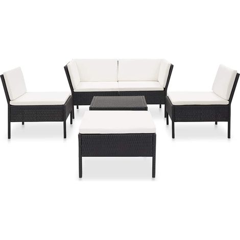Set Divani da Giardino 6 pz Salotto da Giardino con Cuscini in Polyrattan Nero (1/5)