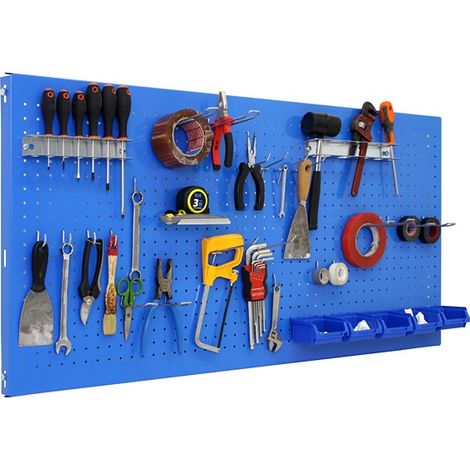 SimonRack Panneau Mural Perforé Porte-Outils avec 30 Crochets – 600x1500x35 mm – Acier Blu – Simonwork