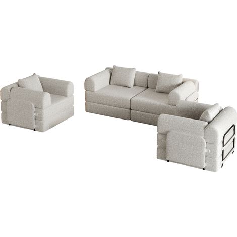 Sofá cama de chenilla 2 en 1 con reposabrazos, compartimento y estructura metálica MODENUIT (1/5)