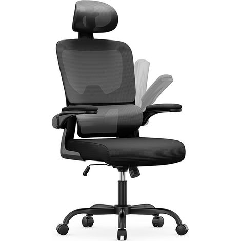 Bigzzia – Fauteuil de bureau ergonomique avec accoudoirs réglables – Support lombaire adaptatif – Mousse haute densité – Revêtement maille respirante (1/5)