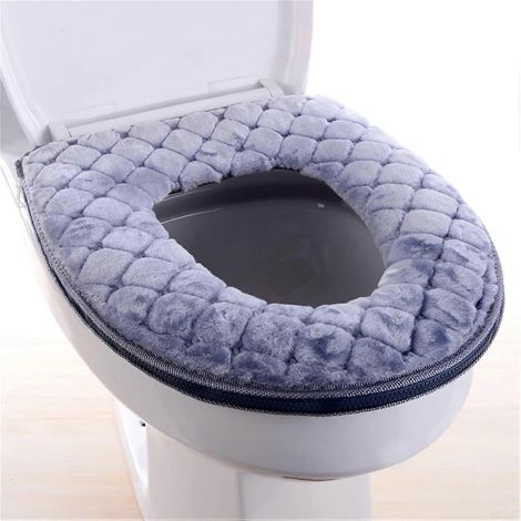 Coussin de siège de toilette souple avec fermeture éclair, tapis de toilette en peluche lavable pour salle de bain (gris) (1/5)