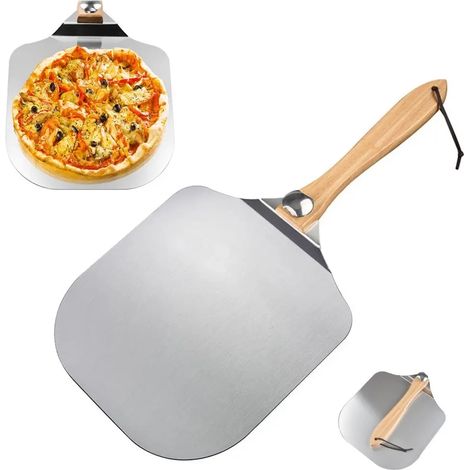 Pelle à pizza en aluminium avec manche en bois pliable de 30 cm, longueur totale de 63,5 cm, utilisable au four et au barbecue à la maison et au restaurant. (1/5)