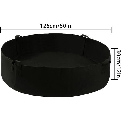 Bolsa de cultivo negra de 100 galones (126 x 30 cm) fabricada en tejido de fibra sintética con asas de transporte para una jardinería ecológica. (1/2)