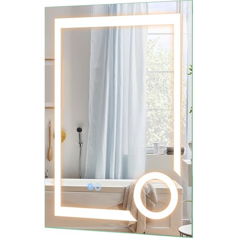 Miroir de Salle de Bain LED Rectangulaire 50x70 cm Miroir Lumineux Anti-Buée, 3 Couleurs 3000K-6500K et Luminosité Ajustable avec Mémoire (1/5)