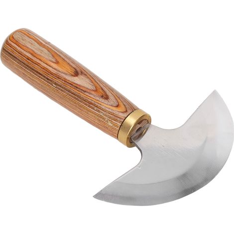 Couteau à cuir, finement poli, facile à manier, couteau de parage semi-circulaire, coupe-cuir à manche en bois. (1/5)