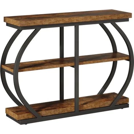 Mesa consola industrial de 3 niveles 105 x 24 x 80 cm marrón metal y madera (1/5)