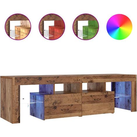 Meuble TV，Banc TV，Armoire TV avec lumières LED vieux bois bois d'ingénierie CFW620570 (1/5)