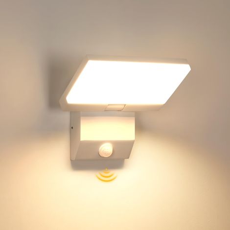 Applique Murale Exterieur LED avec Detecteur, 18W 3000K Étanche IP65 Lampe Murale LED Moderne, Eclairage Exterieur avec Panneau Pivotant à 180° pour Terrasse Entrée Jardin Garage, Blanc