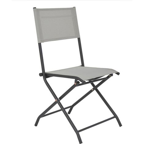 BOCARNEA - Set de 6 chaises de jardin en acier et textilène - Chaises Pliables Salon de jardin - Gris et noir (1/4)