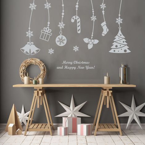 Sticker Merry christmas and happy new years - 40x50cm - argent - Autocollants adhésifs noël - décoration fêtes (1/3)