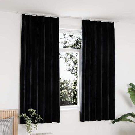 Rideaux occultants avec crochets 2 pcs Velours Noir 140x175 cm (1/5)