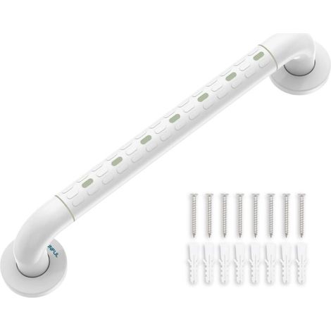 Vtizikl Barre d'appui WC, barre d'appui salle de bain, douche avec cercle lumineux - avec bride de couverture, 48 cm