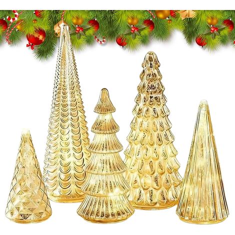 Sapin de Noël avec Lumières Intégrées,5 Pièces Acrylique LED Petite Décoration D'Intérieur - Sapins De Noël Pré-Éclairés Décoration De Bureau,pour Extérieur Bureau Étagère Cheminée Chambre (1/5)