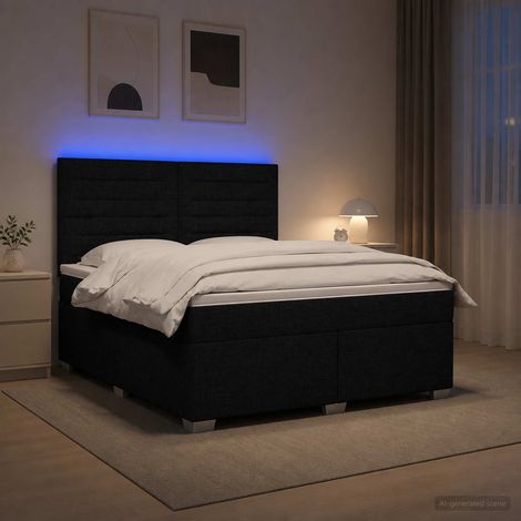 vidaXL Lit boxspring avec matelas Noir 140 x 190 cm Tissu (1/5)