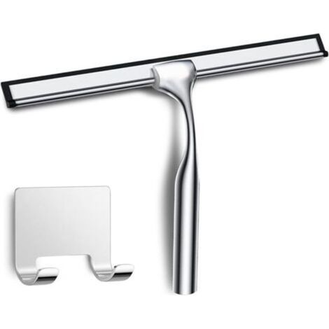 Raclette de douche en acier inoxydable avec crochet, raclette douche pour nettoyer vitres miroirs carrelages sans traces (1/5)