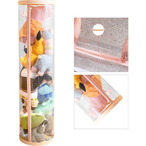 Cestino porta peluche Prism - Contenitore cilindrico trasparente con cerniera per bambole, organizer 26x120 cm, rosa - Grande capacità (1/4)
