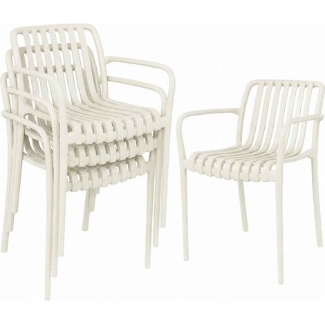 Ensemble 4 chaises de jardin empilables en plastique crème (1/5)