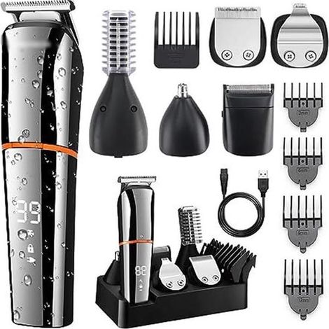 Tondeuse à barbe sans fil 6 en 1 pour hommes - Rechargeable par USB-C, autonomie de 90 minutes - Avec rasoir à grille et tondeuse nez/oreilles (1/5)